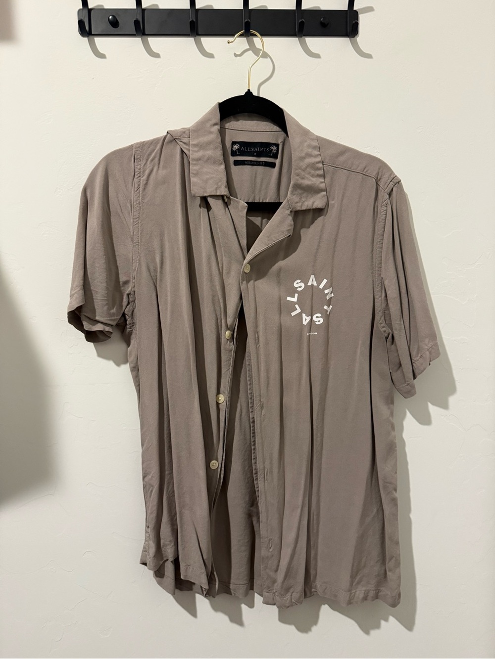 AllSaints Taupe Short-Sleeve Button-Front Camp Shirt